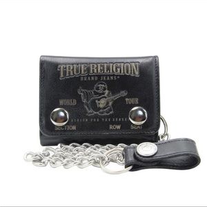 True Religion Evans Embossed Chain Wallet Genuine Leather NWT